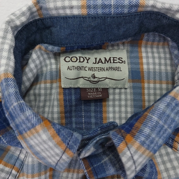 Cody James Pearl Snap Flannel Shirt Men Sz Medium Blue Plaid Long Sleeve Western - Picture 6 of 7